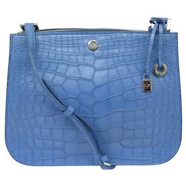 NOVO SACO DE MÃO LORO PIANA MILKY WAY EM COURO DE CROCODILO E ALIGATÓRIO COM ALÇA Azul