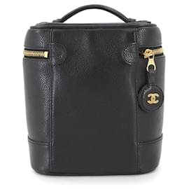 Chanel-Chanel Black Grained Calfskin Vanity Handbag-Black