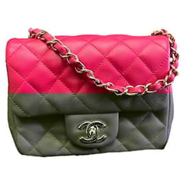 Chanel-CHANEL MINI SQUARE LAMB LEATHER & GOLD EFFECT METAL-Red