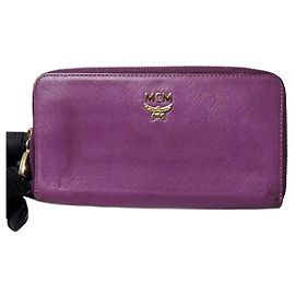 MCM Carteira Longa de Couro de Bezerro com Zíper Roxa Roxo