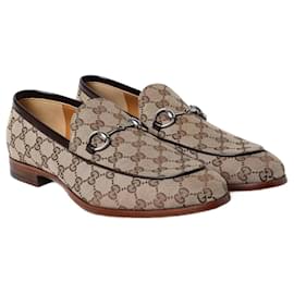 Gucci-Mocassim GG Gucci em tecido GG Supreme e couro 9.5 UK-Marrom,Bege