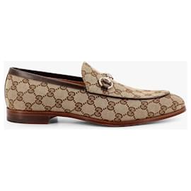 Gucci-Mocassim GG Gucci em tecido GG Supreme e couro 9.5 UK-Marrom,Bege