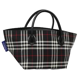 Autre Marque-Burberrys Nova Check Blue Label Hand Bag Nylon Black Silver Auth kk489-Black,Silvery