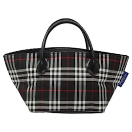 Autre Marque-Burberrys Nova Check Blue Label Hand Bag Nylon Black Silver Auth kk489-Black,Silvery
