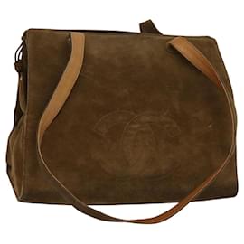 Chanel-CHANEL Shoulder Bag Suede Brown Gold CC Auth 121425-Brown,Golden