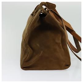 Chanel-CHANEL Shoulder Bag Suede Brown Gold CC Auth 121425-Brown,Golden