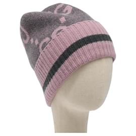 Gucci-GUCCI GG Canvas Knitted Fabrics Cap Cashmere M Pink 676827 Auth am8353-Pink