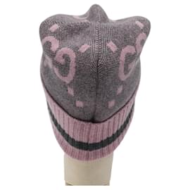 Gucci-GUCCI GG Canvas Knitted Fabrics Cap Cashmere M Pink 676827 Auth am8353-Pink
