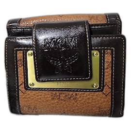 MCM Compact Leather Wallet Brown Brown