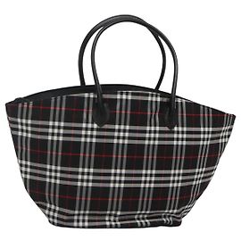 Autre Marque Burberrys Nova Check Blue Label Tote Bag Nylon Black Silver Auth kk486 Black Silvery
