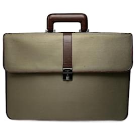 Givenchy-Vintage Givenchy Leather canvas Briefcase khaki brown-Khaki