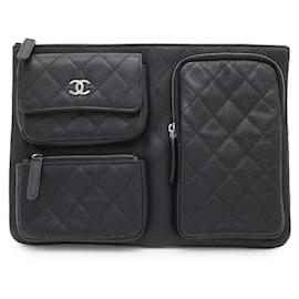 Chanel-Chanel Black Grained Calfskin Clutch Bag-Black