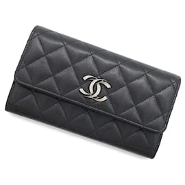 Chanel-Chanel Long Wallet in Black Grained Calfskin-Black