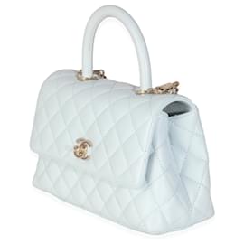 Chanel-Chanel 21K Blue Quilted Caviar Mini Coco Handle Flap HandBag-Blue