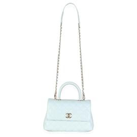 Chanel-Chanel 21K Blue Quilted Caviar Mini Coco Handle Flap HandBag-Blue