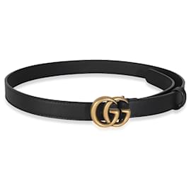 Gucci-Gucci Black Calfskin Thin Interlocking G Marmont Belt 70/28185-Other