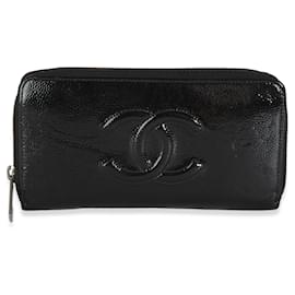 Chanel-Chanel Black Patent Coco Mark Long Wallet-Black