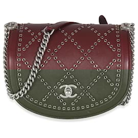 Chanel-Chanel Burgundy Calfskin Small Coco Eyelets Flap Bag-Dark red