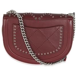 Chanel-Chanel Burgundy Calfskin Small Coco Eyelets Flap Bag-Dark red