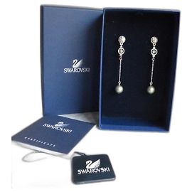 Nuove orecchini in perle e cristalli Swarovski. Argento Grigio Verde chiaro