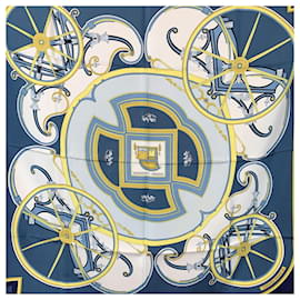 Hermès-Hermes Vintage Blue Silk Washington's Carriage Scarf 1979 Caty Latham-Blue