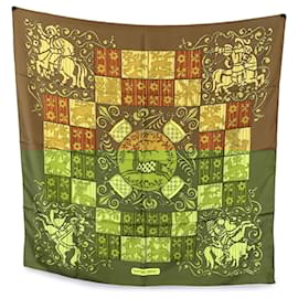 Hermès-Hermes Vintage Brown Silk Hourvari Scarf 1972 Henry d'Origny-Brown