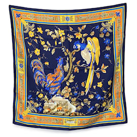 Hermès-Hermes Vintage Blue Silk Chanteclair II Rare Scarf 1974 Maurice Tranchant-Blue