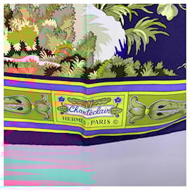 Hermès-Hermes Vintage Blue Silk Chanteclair II Rare Scarf 1974 Maurice Tranchant-Blue
