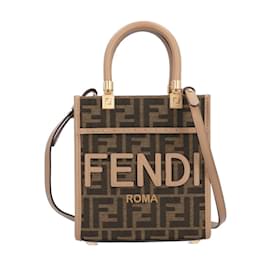 Fendi-Fendi Sunshine Shopper Small Zucca Shoulder Bag-Brown