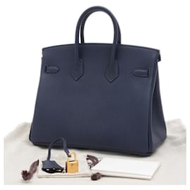 Hermès-Hermes Birkin 25 Handbag in Togo Blue Apis-Blue