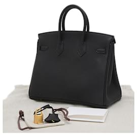 Hermès-Hermes Birkin 25 Handbag in Black Togo Leather-Black