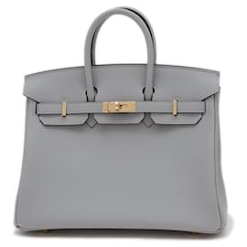 Hermès-Hermes Birkin 25 Handbag in Gray Swift Leather-Brown