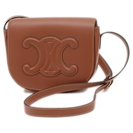 Céline-Celine Folco Cuir Triomphe Leather Shoulder Bag-Brown