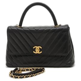 Chanel-Chanel Chevron Coco Handle Flap Shoulder Bag-Black