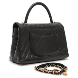 Chanel-Chanel Chevron Coco Handle Flap Shoulder Bag-Black