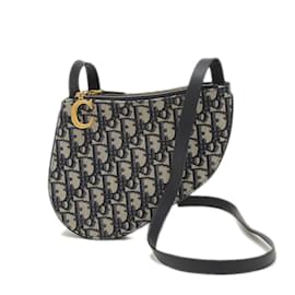 Christian Dior-Christian Dior Dior Oblique Saddle Bag-Beige,Navy blue