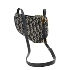 Christian Dior-Christian Dior Dior Oblique Saddle Bag-Beige,Navy blue