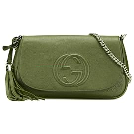 Gucci-Gucci Red Medium Leather Soho Chain Flap Crossbody-Red