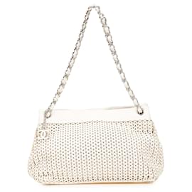 Chanel-Chanel White CC Woven Caviar Shoulder Bag-White,Cream