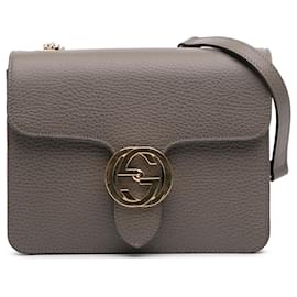 Gucci-Gucci Brown Small Dollar Calfskin Interlocking G Crossbody-Brown,Taupe