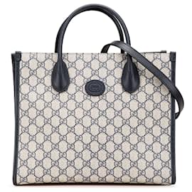 Gucci-Gucci Brown Small GG Supreme Interlocking G Tote-Brown,Beige