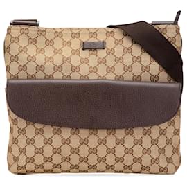 Gucci-Gucci Brown GG Canvas Crossbody-Brown,Beige