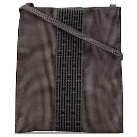 Hermès-Hermès Gray Toile Herline Pochette-Brown