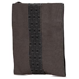 Hermès-Hermès Gray Toile Herline Pochette-Brown
