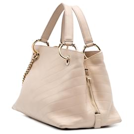 Chanel-Chanel Brown Large CC Chevron Calfskin Stitched Shopping Tote-Brown,Beige