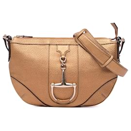 Gucci-Gucci Gold Metallic Leather Horsebit Crossbody-Golden