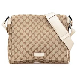 Gucci-Gucci Brown GG Canvas Crossbody-Brown,White,Beige