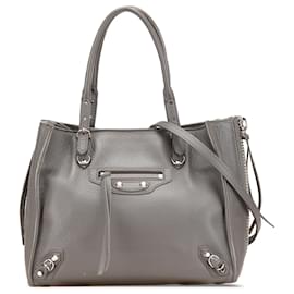 Balenciaga-Balenciaga Gray Mini Leather Papier A4 Zip Around Satchel-Brown