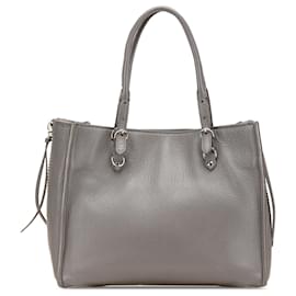 Balenciaga-Balenciaga Gray Mini Leather Papier A4 Zip Around Satchel-Brown