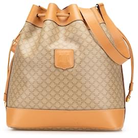 Céline-Celine Brown Macadam Coated Canvas Drawstring Bucket-Brown,Beige
